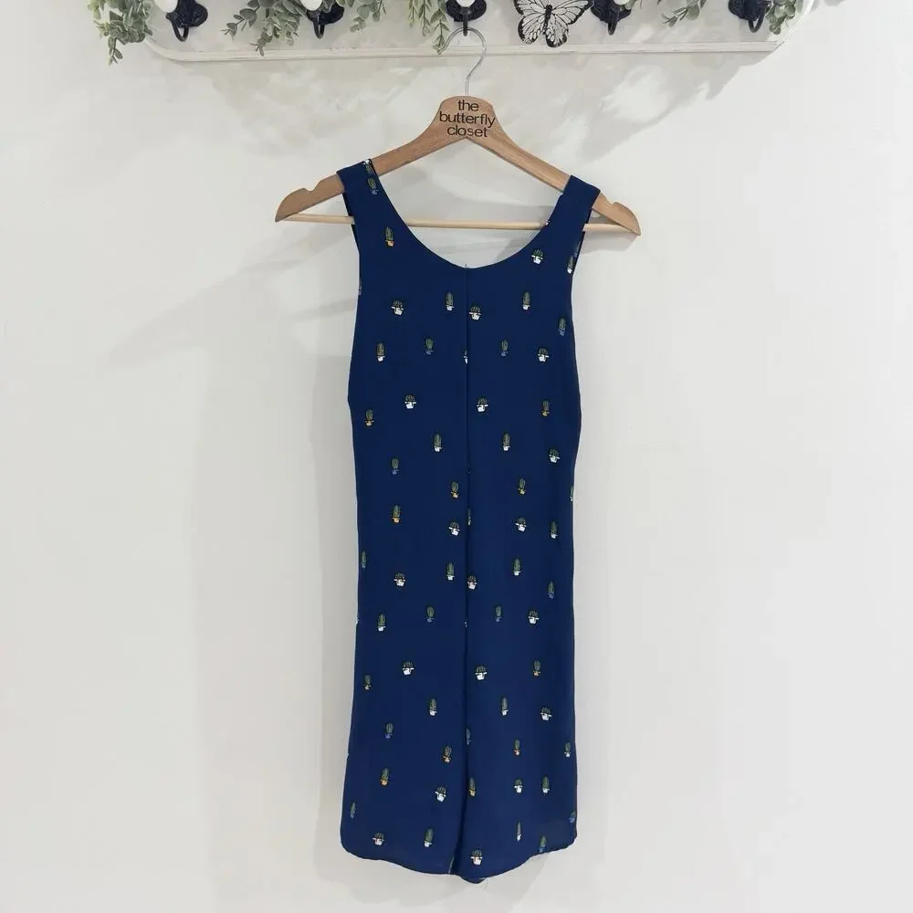 Zara Navy Cactus Print Criss Cross Back Shorts Romper Medium 13-3029 - Picture 8 of 8